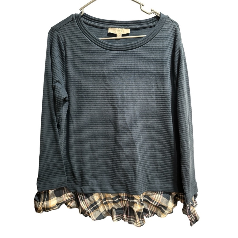 Loft NWT Long Sleeve Top, Additional Plaid Hem‎ Line, size Medium